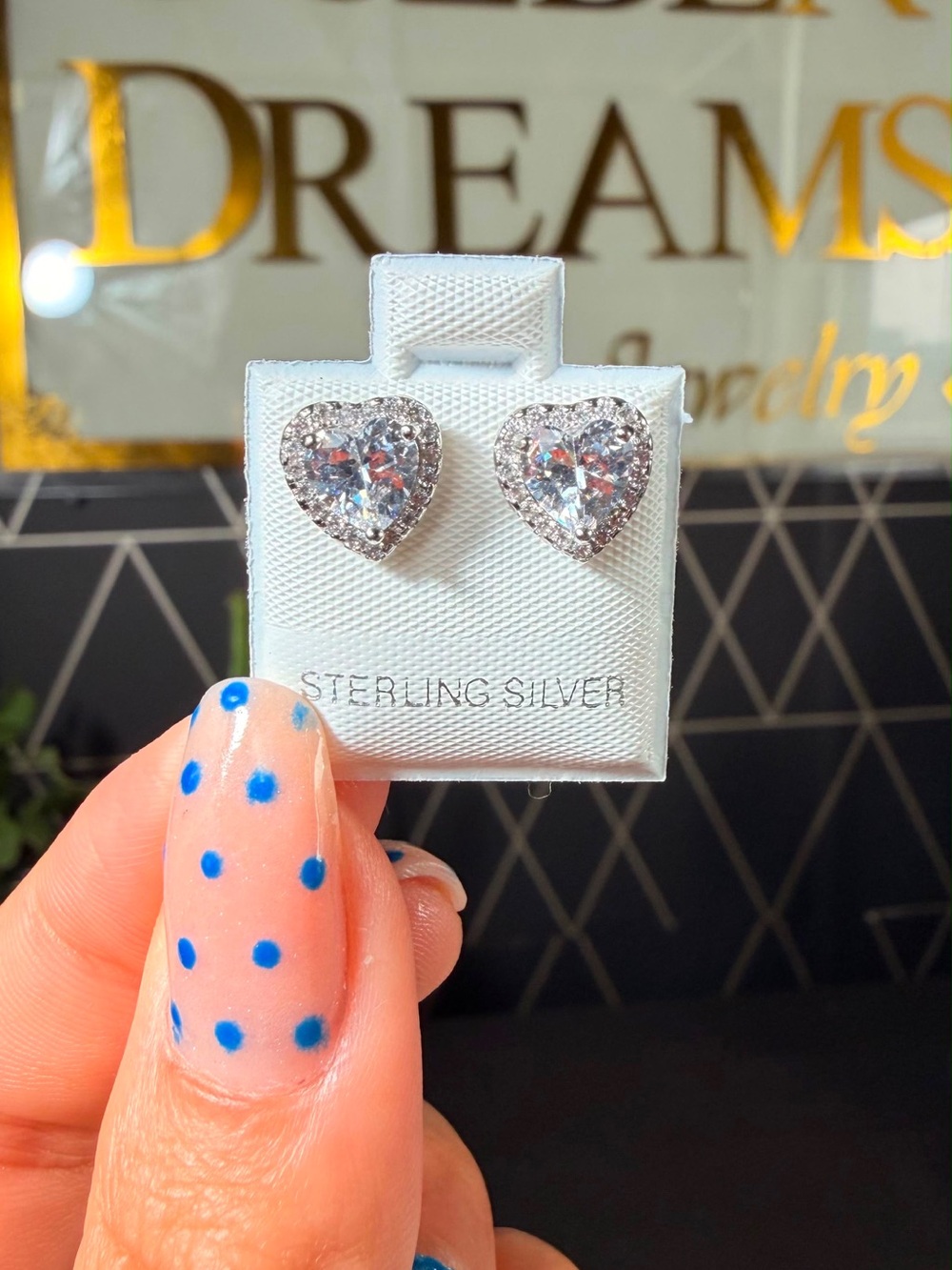 Sterling Silver Heart Stud Earrings with Clear Crystals